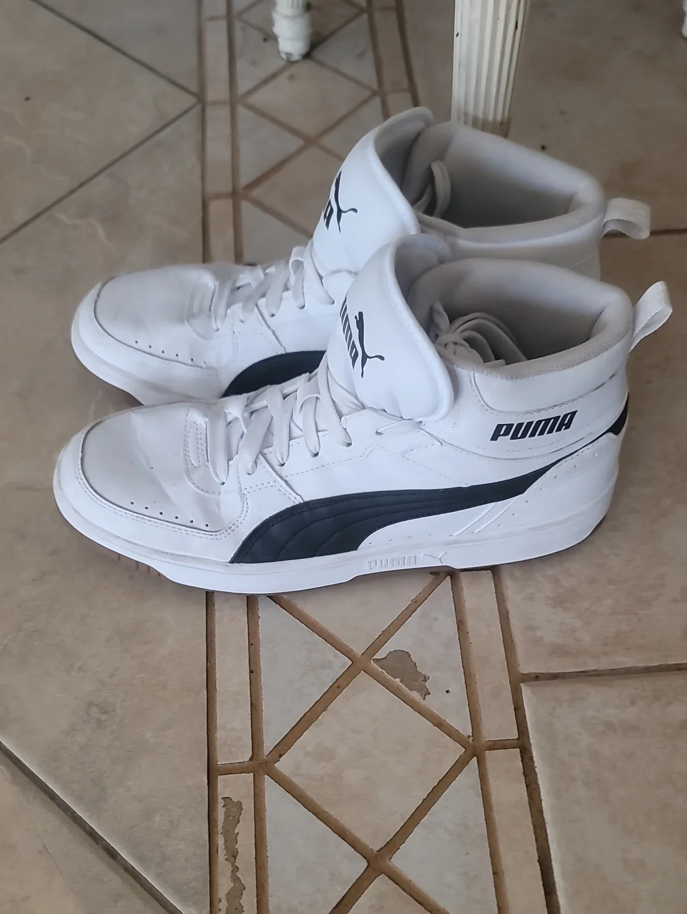 Puma White and Black Mid-Top Athletic Sneakers